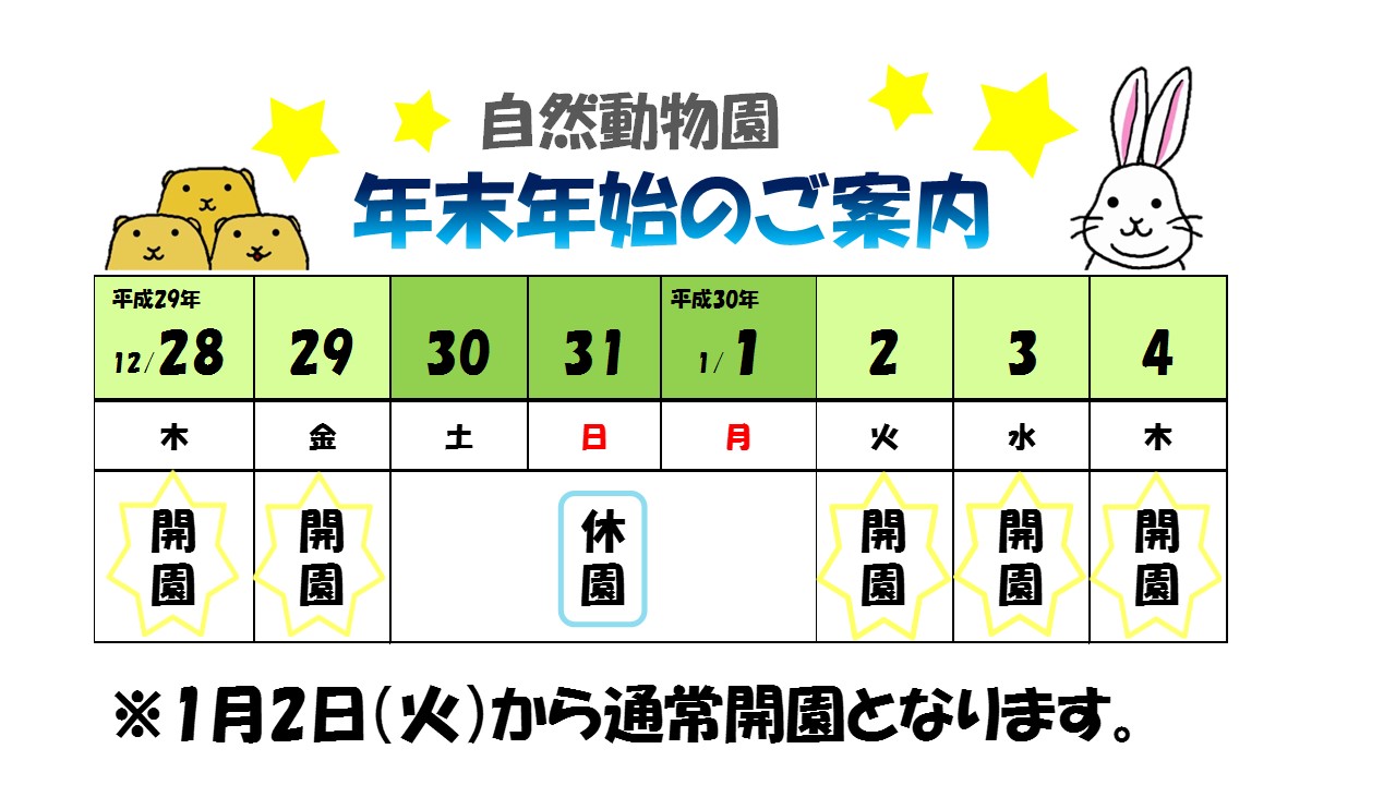 29年末年始のご案内